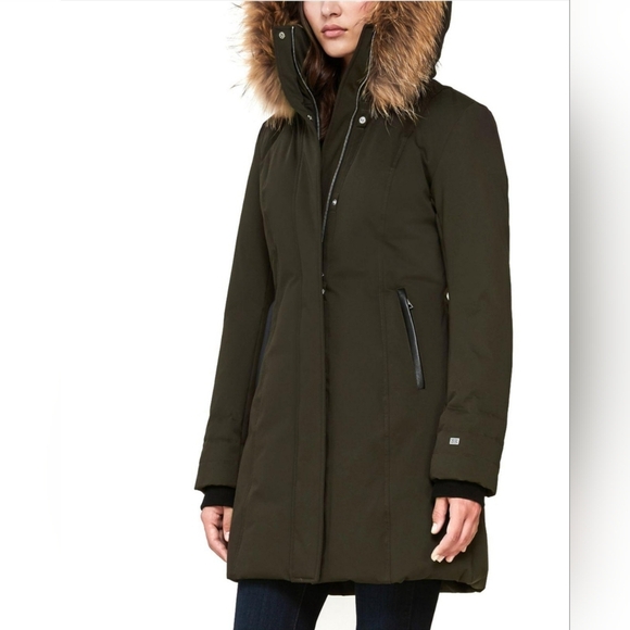 SAOIA & KYO Fur Trim Down Darkgreen Coat Size XS - Picture 10 of 10